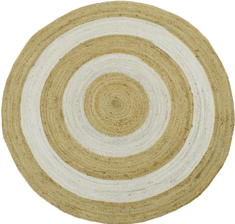 100% ALL NATURAL FIBER HAND BRAIDED BOHO White ROUND JUTE RUG | JR3