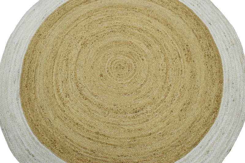 100% ALL NATURAL FIBER HAND BRAIDED BOHO WHITE ROUND JUTE RUG | JR4