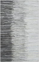 Handmade Leather Area Rug with Gray and Silver Stripes - Modern Contemporary Style