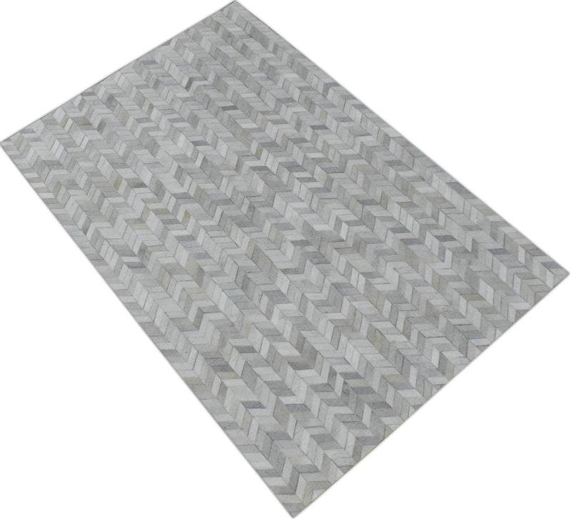 5x8 and 8x10 Genuine Leather Chevron Design Handmade Ivory and Beige Area Rug | LR12