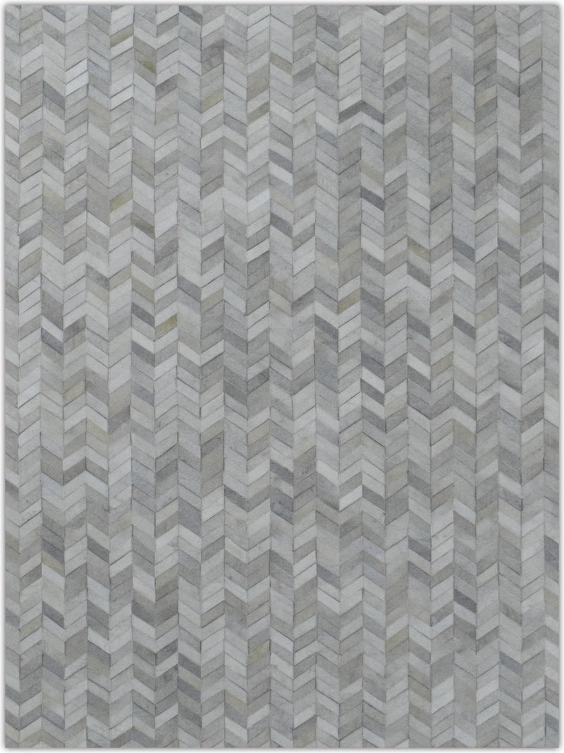 5x8 and 8x10 Genuine Leather Chevron Design Handmade Ivory and Beige Area Rug | LR12