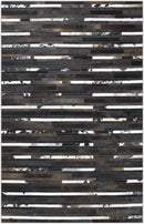 Modern Stripes Pattern Handwoven Brown And Black Leather Area Rug