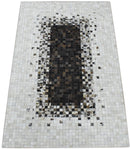 Brown and Ivory Modern Style Hand Made Leather Rug
