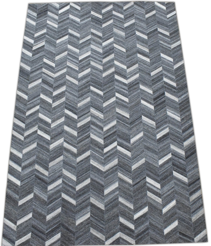 5x8 Handmade Gray and Ivory Chevron Viscose Area Rug | LR9