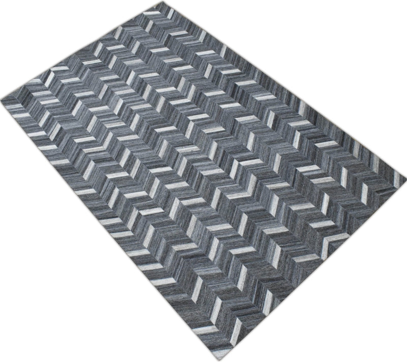 5x8 Handmade Gray and Ivory Chevron Viscose Area Rug | LR9