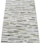 Modern Stripe Design Handmade 5x8 Beige and Ivory Leather Area Rug