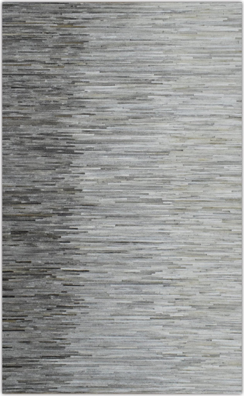 5x8 Hairon Genuine Leather Stripe Design Handmade Gray and Silver Area Rug | LR5B