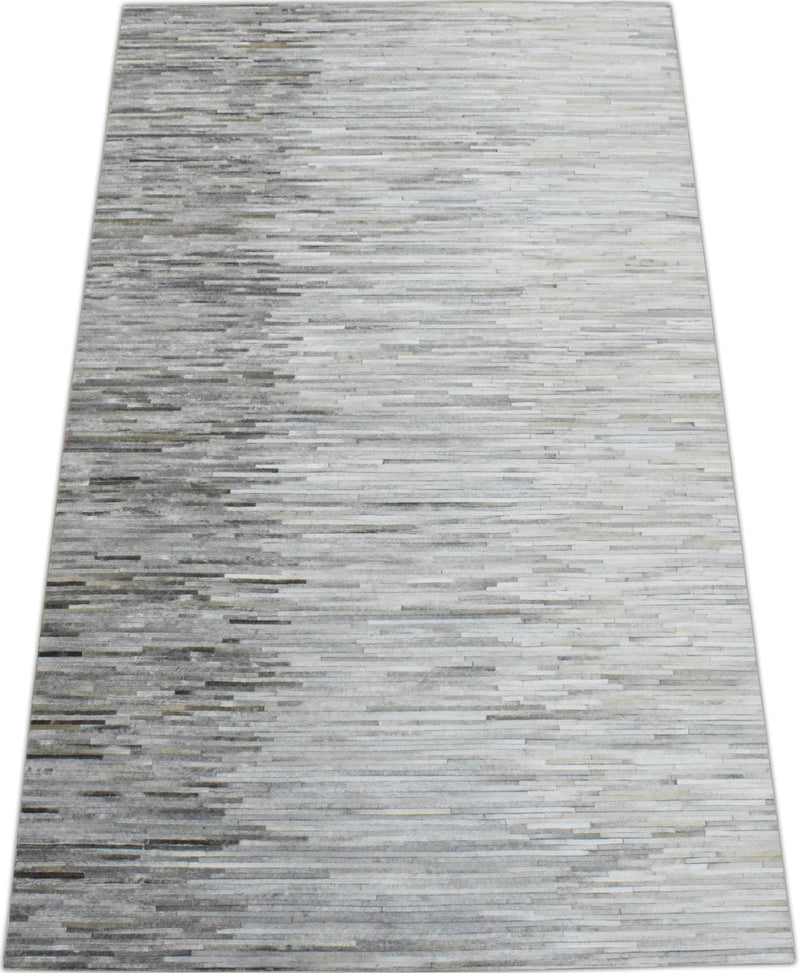 5x8 Hairon Genuine Leather Stripe Design Handmade Gray and Silver Area Rug | LR5B