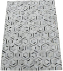 Genuine Leather Area Rug Ivory and Silver Modern Handcrafted