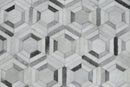 Modern Handmade Ivory and Silver Genuine Leather Area Rug