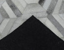 Modern Handmade Ivory and Silver Genuine Leather Area Rug