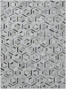 Genuine Leather Area Rug Ivory and Silver Modern Handcrafted