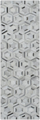 Genuine Leather Area Rug Ivory and Silver Modern Handcrafted