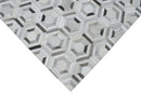 Genuine Leather Area Rug Ivory and Silver Modern Handcrafted