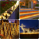 New Upgraded Solar Strip Lights 200 LED 16ft 19 Modes Solar Powered & USB Rechargeable String Lights Outdoor Waterproof with Remote Timer Dimmable for Pool Yard Party Wedding Christmas