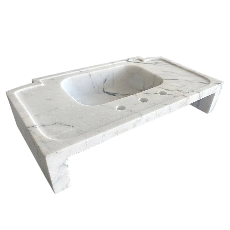 New York White Marble Wall-mount Bathroom Sink Polished (W)18" (L)28" (H)6"