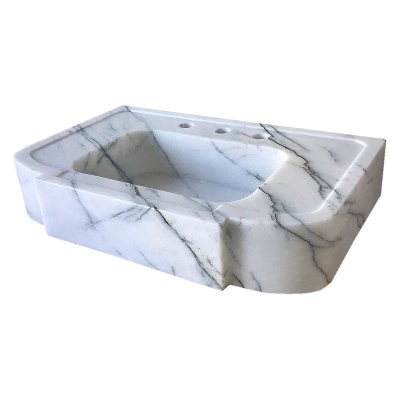 New York White Marble Wall-mount Bathroom Sink Polished (W)18" (L)28" (H)6"