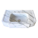 Handcrafted White Turkish Marble Wall Mount Bathroom Sink 18x28 Polished