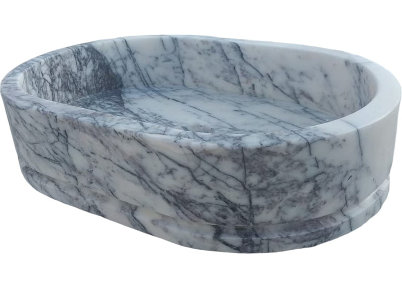 New York Marble Ellipse Shaped Wall-mount Bathroom Sink (W)13.5" (L)19.6" (H)5"