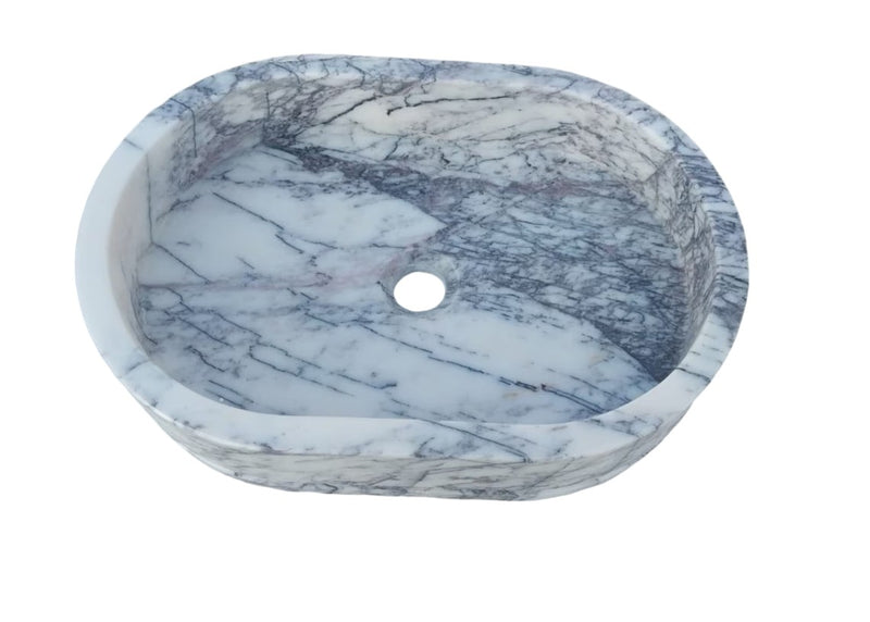 New York Marble Ellipse Shaped Wall-mount Bathroom Sink (W)13.5" (L)19.6" (H)5"