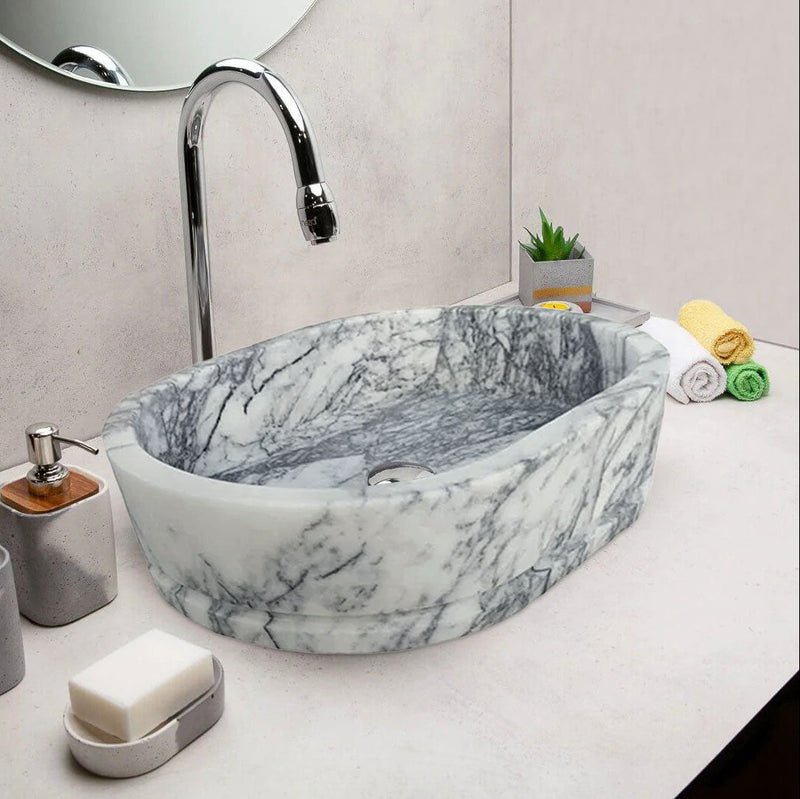 New York Marble Ellipse Shaped Wall-mount Bathroom Sink (W)13.5" (L)19.6" (H)5"