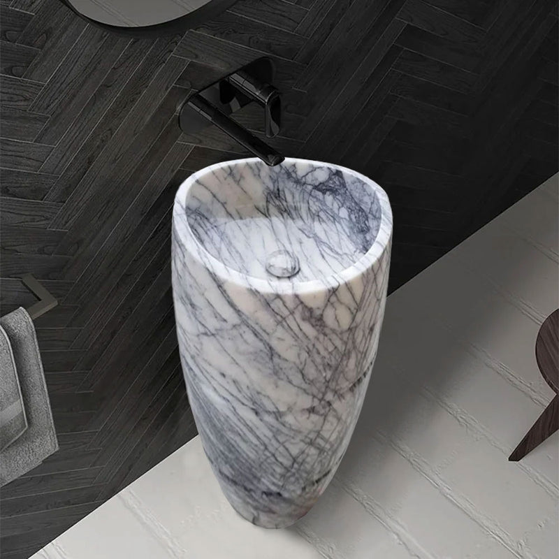 New York Marble Pedestal Stand-Alone Sink Curved (D)22" (H)34"