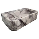 Wall Mount Marble Bathroom Sink With Ribbed Design White Gray 24 Inch Rectangle