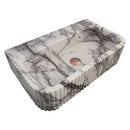 Wall Mount Marble Bathroom Sink With Ribbed Design White Gray 24 Inch Rectangle