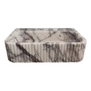 Wall Mount Marble Bathroom Sink With Ribbed Design White Gray 24 Inch Rectangle