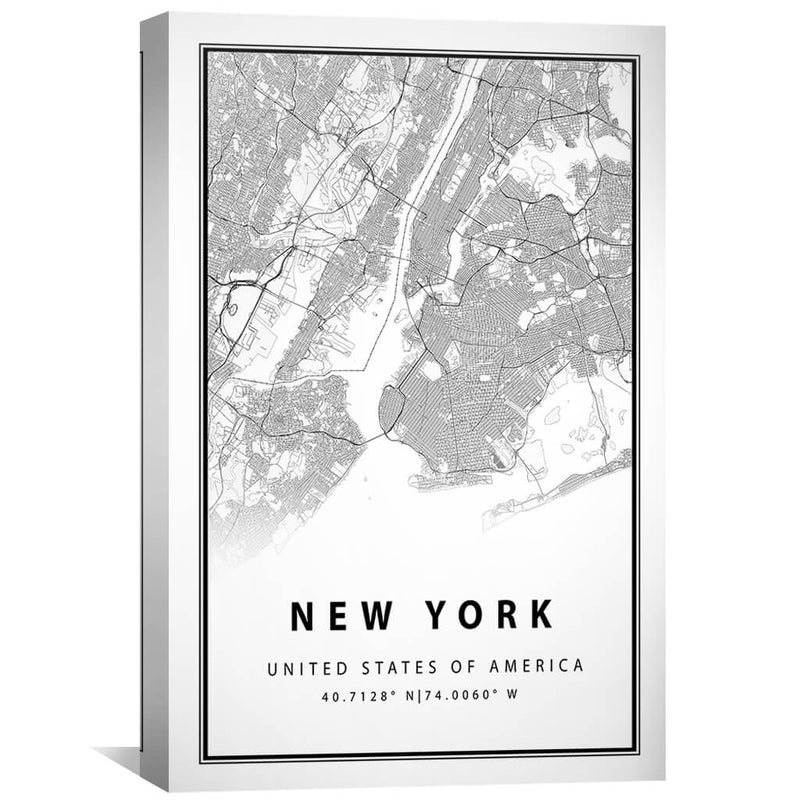 New York White Map Canvas