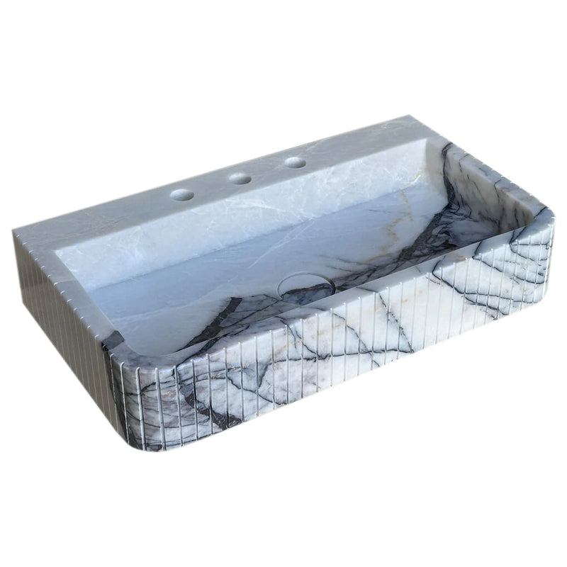 New York Marble Wall-mount Bathroom Sink Fluted Front and Edges (W)16" (L)28" (H)5"