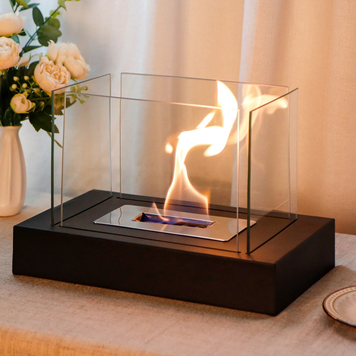 360° View Rectangular Tabletop Fireplace Fire Bowl With Four-Sided Glass, photo 2 of 7