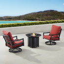 Black Aluminum Fire Table Bistro Set with Two Club Chairs