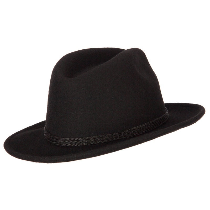 Unisex Wool Felt Satin Rope Band Trim Pinched Crown Fedora Hat
