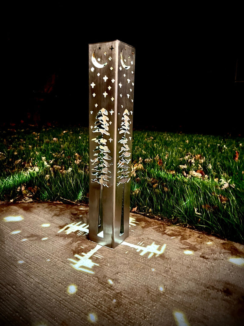 4-Sided Night Sky Pine Tree Solar Luminary Tube Light - Steel