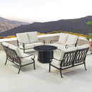 Black Aluminum Fire Table Set with Four Deep Seating Loveseats