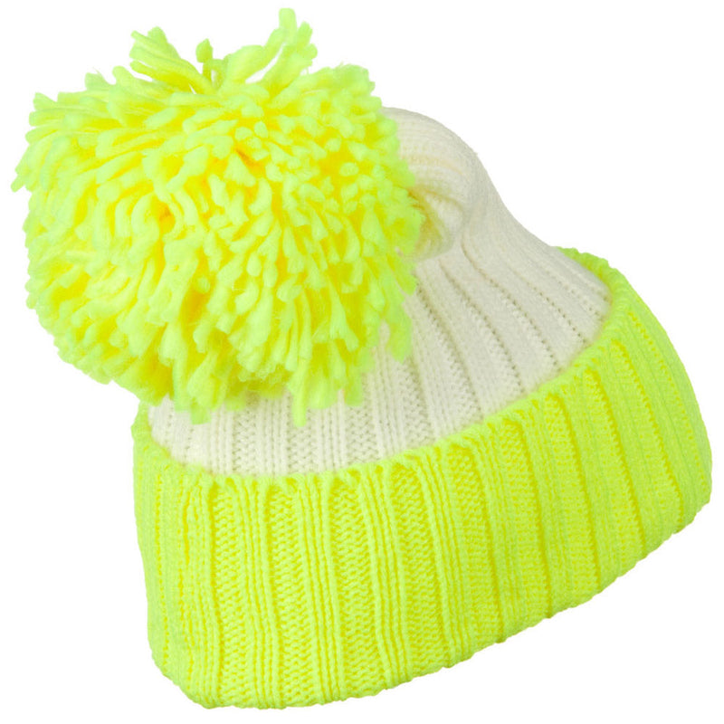 Neon Knit Hat with Pom Pom