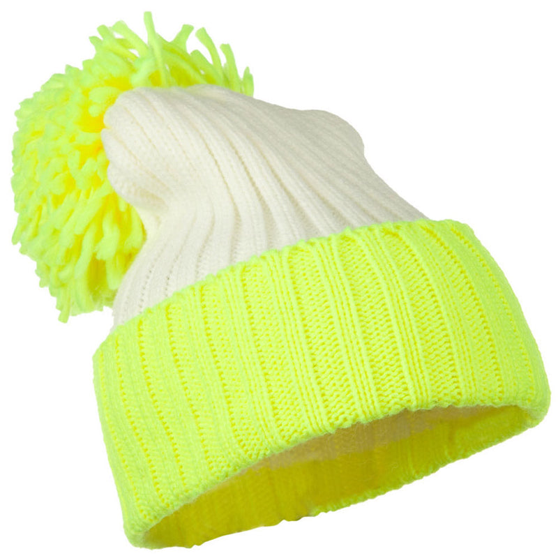 Neon Knit Hat with Pom Pom