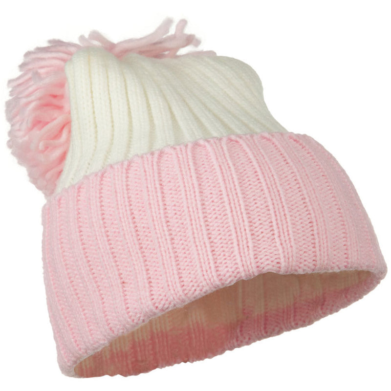 Neon Knit Hat with Pom Pom