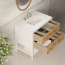 James Martin Olena 36" Single Bathroom Vanity, Polished White and Light Mappa Burl
