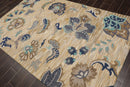 5' x 8' Handmade Wool Loop Pile Floral Traditional Oriental Area Rug Beige