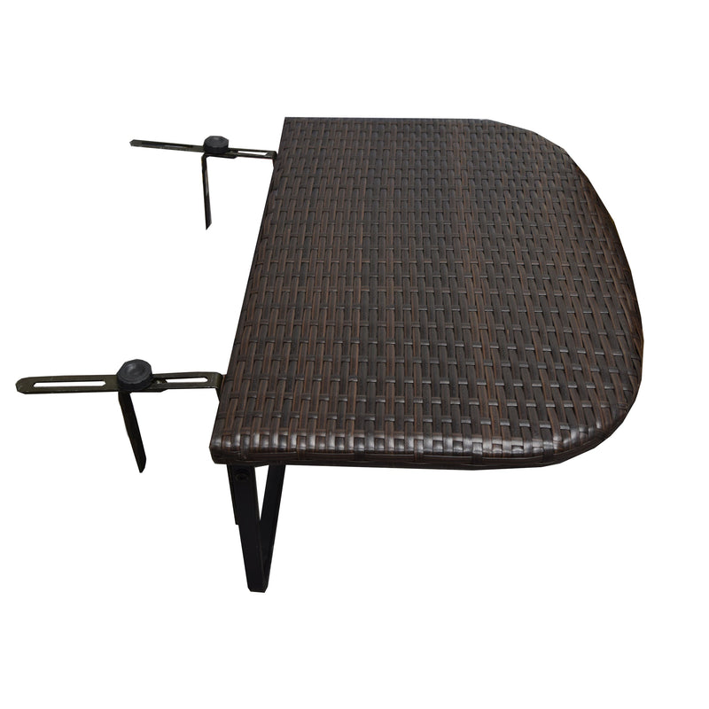 Brown Wicker Foldable Patio Balcony Table with Adjustable Clamps