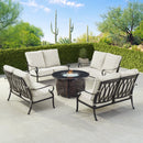 Black Aluminum Fire Table Set with Four Deep Seating Loveseats