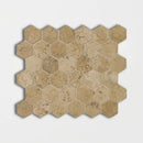 Noce Honed Filled Hexagon Travertine Mosaics 10 3/8x12