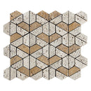 Noce Textured 3d Hexagon Travertine Mosaics 10 3/8x12