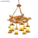 GobekUsa Noemi - 6-Light Industrial Pendant Chandelier Lamp with Wood Rudder Deco