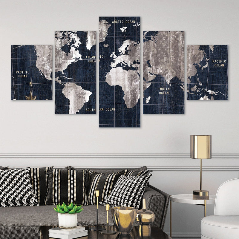 Noir Map Canvas - 5 Panel