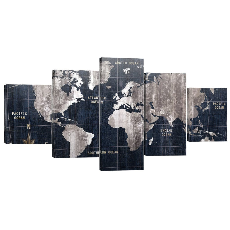 Noir Map Canvas - 5 Panel