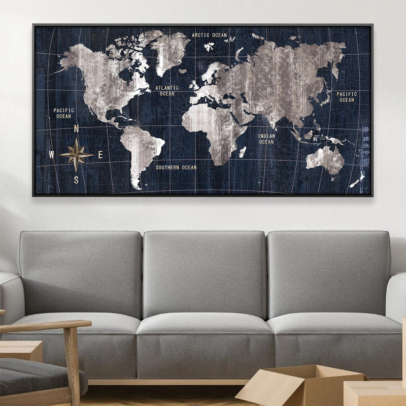 Noir Map Canvas - Single Panel