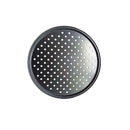 Non stick black carbon steel perforated pizza pan kitchen baking tray by Decorbites